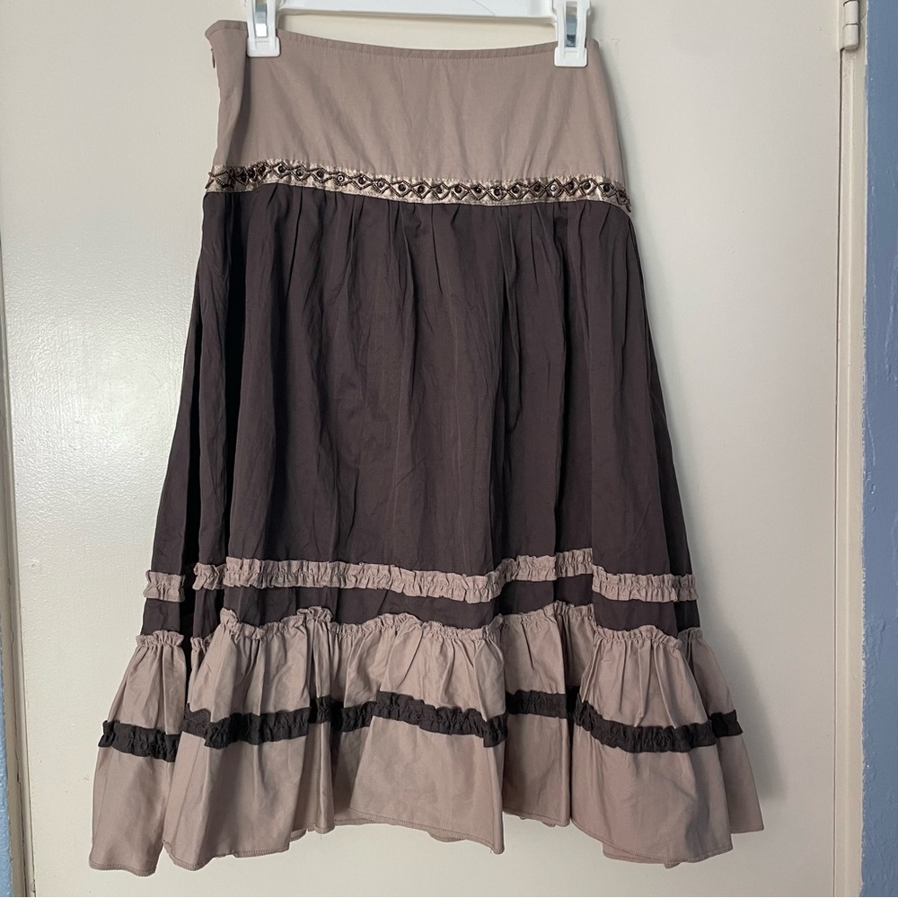 3 for 25! Aziz Women’s A-line Boho y2k Brown Beige Ruffle Skirt, size‎ M - Picture 4 of 7